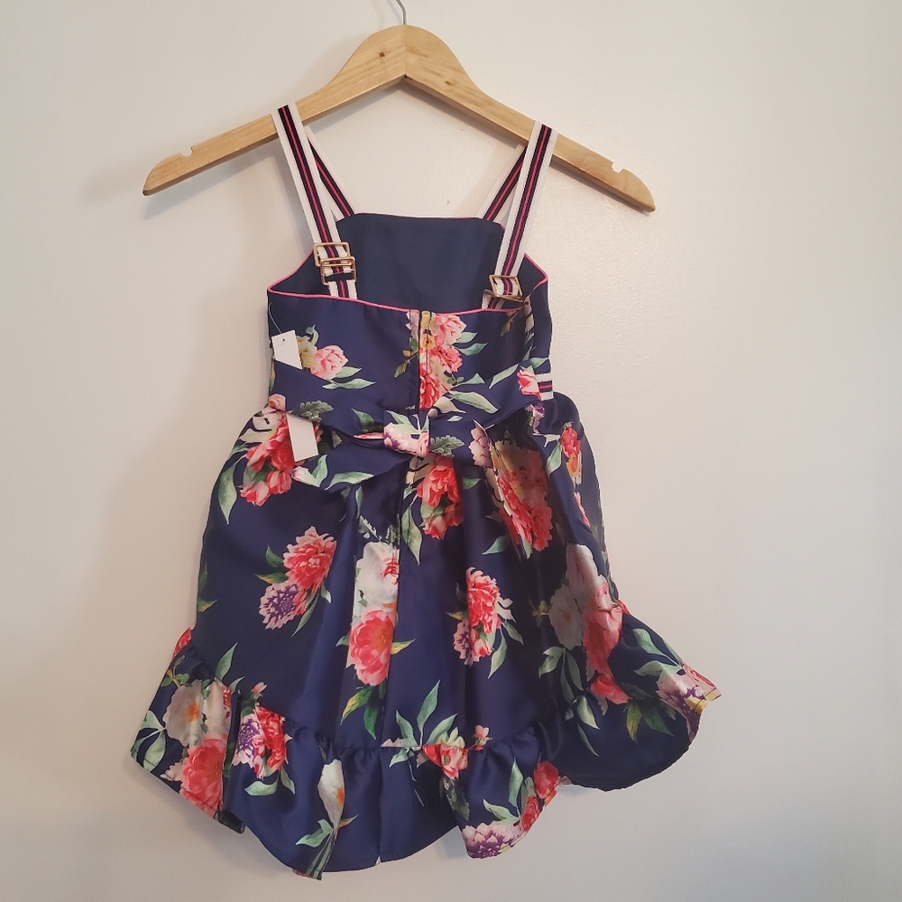 Tahari girl NWT navy ruffle floral print dress - Picture 2 of 3